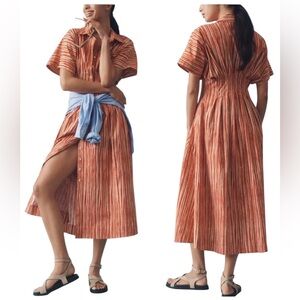 Anthropologie The Tobie Button-Front Pleated Shirt Dress by Exquise Size XS